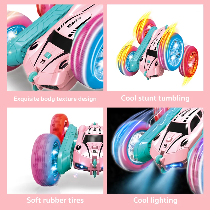 2.4G RC Stunt Car Children Double Sided Flip Remote Control Car 360 Degree Rotation Off Road Rc Drift Cars For Pink Girls Toys