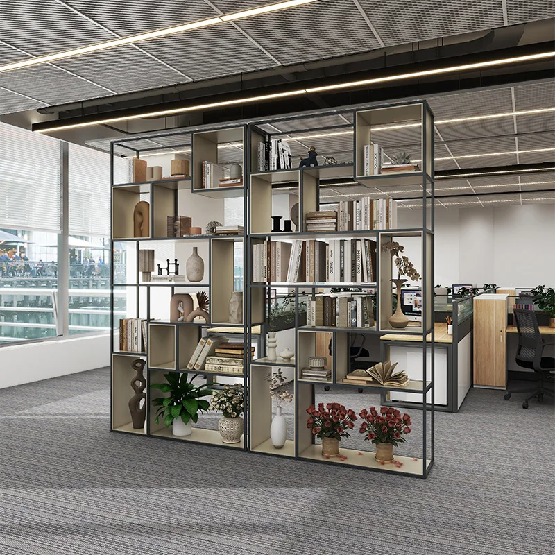 custom.Industrial Style Metal Bookcase Display Shelf Simple Floor Bookshelf Living Room Office Study Partition Supermarket S