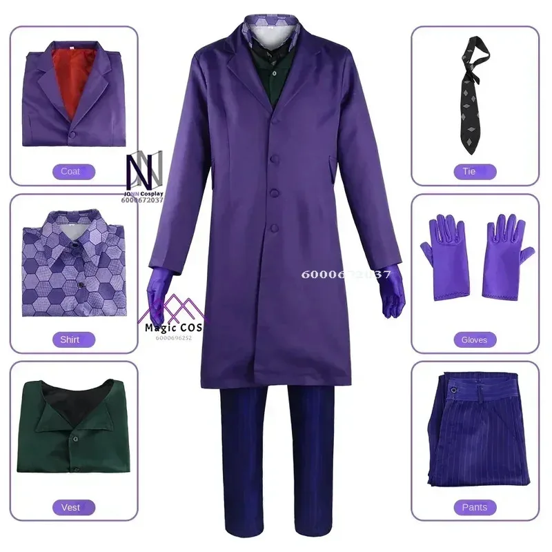 The Dark Knight Hot The Joker Cosplay Costume Coat Shirt Vest Tie Suit Outfits Full Set Budget-Friendly for Halloween Costumes