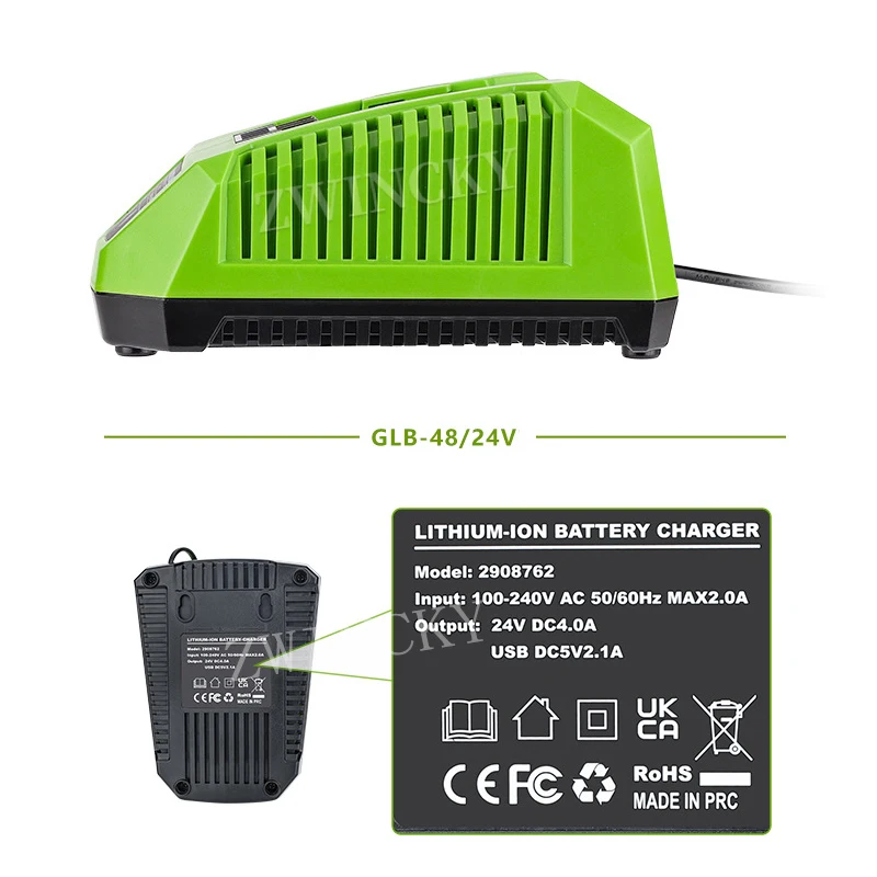 Caricabatteria agli ioni di litio per Greenworks 48/24V batteria agli ioni di litio sostituzione caricabatterie originale strumento elettrico sega per trapano caricabatteria