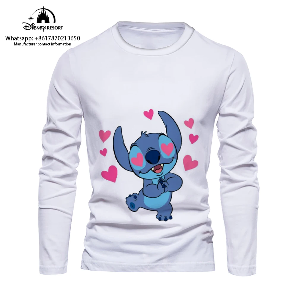 Fashion casual men's long-sleeved T-shirt bottoming shirt Stitch cartoon 3D comfortable men's long-sleeved T-shirt 2024 new