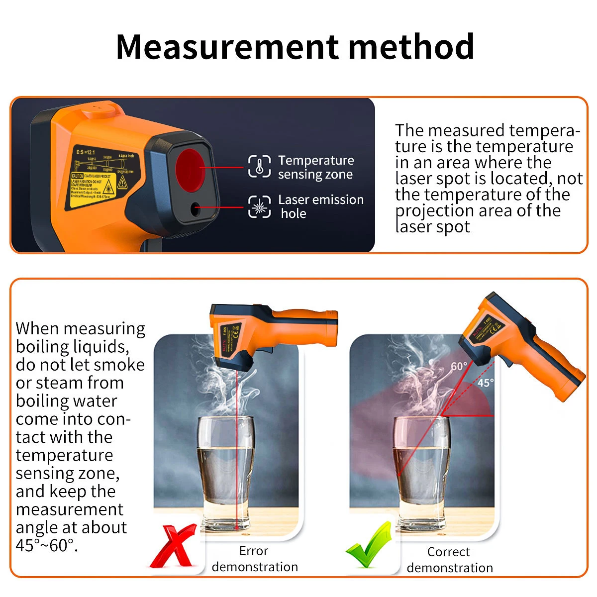 NJTY T600A T600 Digitales Infrarot-Thermometer -58 ° F bis 1112 ° F (-50 ℃ bis 600 ℃ Professionelle industrielle Laser-Temperaturmesspistole – Detail 12