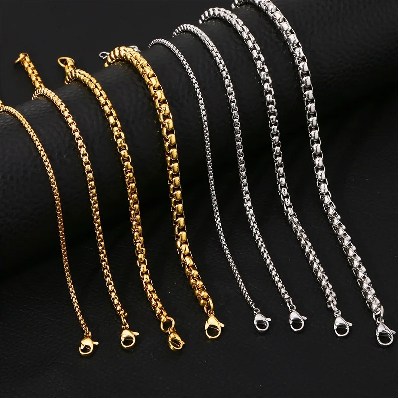 2/3/4/5MM 316L Edelstahl-Armband für Männer und Frauen, goldfarben, quadratische Kastenkette, modischer, nie verblassender, wasserdichter Schmuck