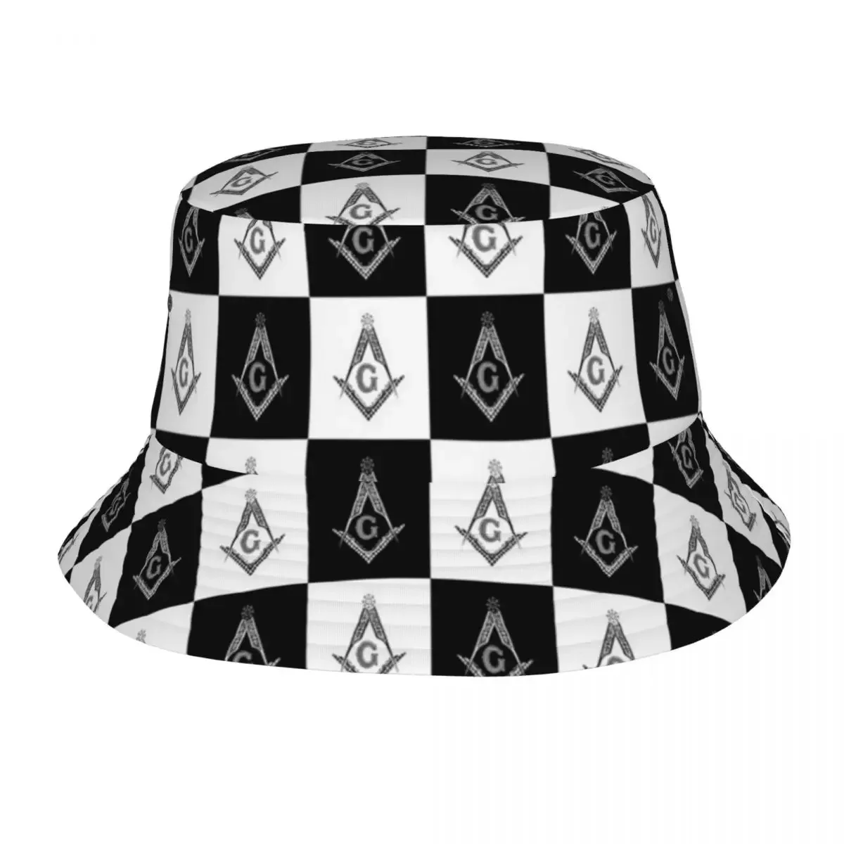 Beach Hatwear Freemason Checkered Pattern Merch Bucket Hats Street Sun Hat Masonic Mason Boonie Hat Fisherman Cap Vacation