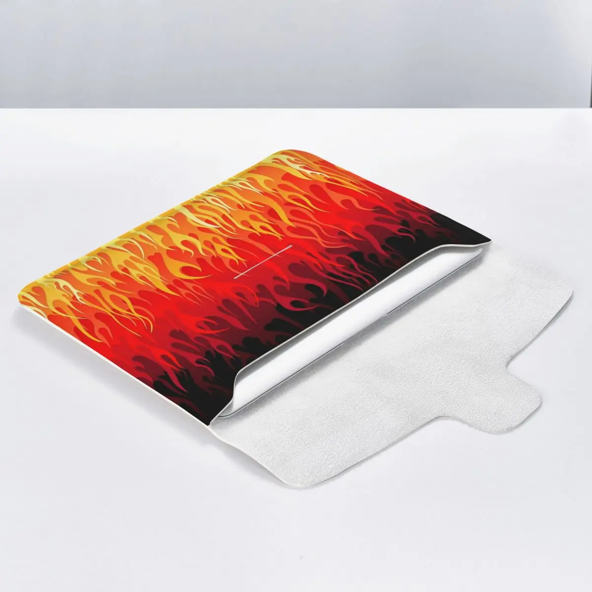 Red Hot Rod Flame On Edge Black Background PU Leather Horizontal Laptop Sleeve Shockproof Soft Lining Notebook Case 13 Inch