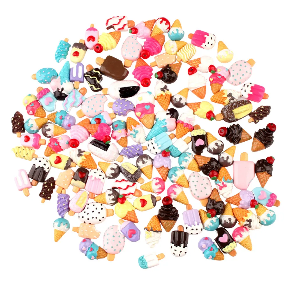 

100Pcs Ice Cream Resin Accessories Mixed Color DIY Blessing Bag Material for Mobile Phone Shell Scrapbook Crafts Children Ink