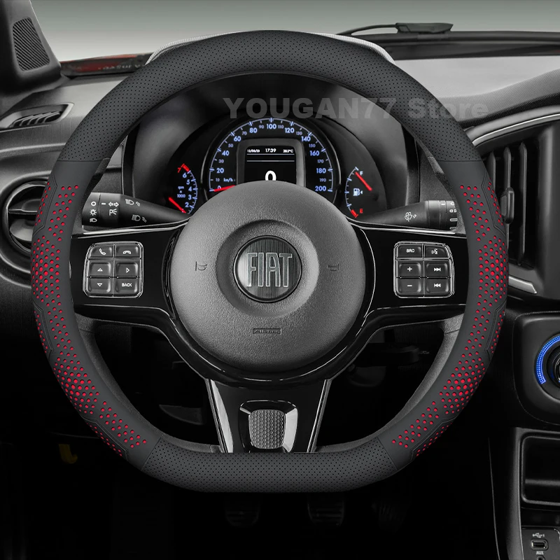 

Leather Car Steering Wheel Cover For Fiat Strada 2021 Non-slip Breathable Auto Steering Wheel Fiat Strada Accessories