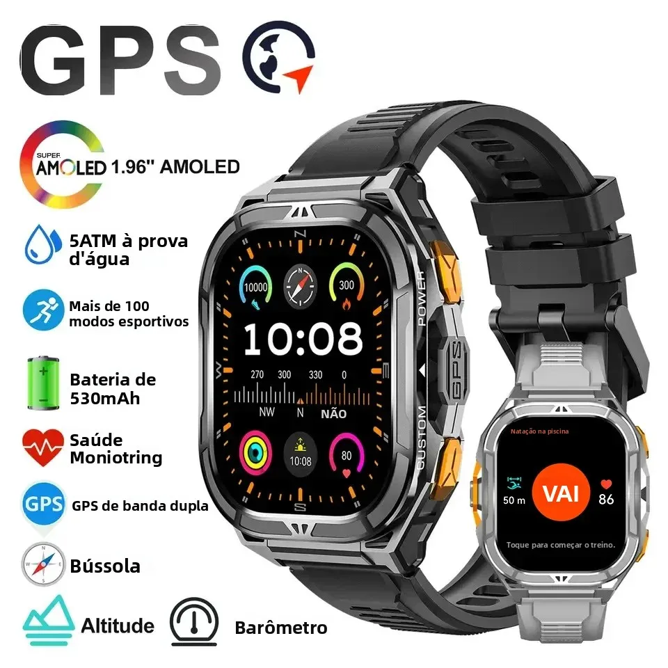 Luxo amoled smartwatch real gps 5atm à prova dwaterproof água relógio inteligente relógio eletrônico esportes relógios de pulso digitais para o homem android 2026
