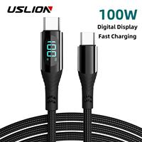 USLION 7A 100W Fast Charging Cable Digital Display Type C to Type C Data Cord For Macbook iPad iPhone 15 Pro Max Xiaomi 14 POCO