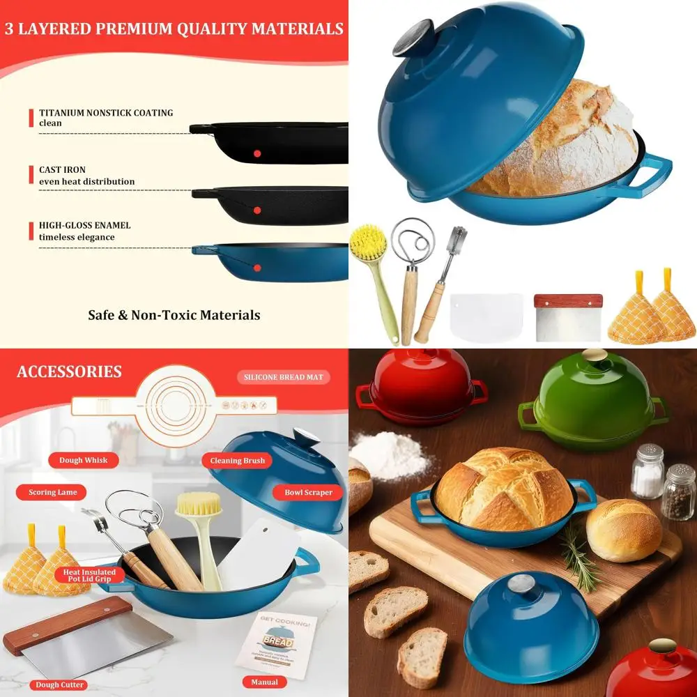 

Чугунная эмалированная голландская печь (5-кварцевая) с крышкой-колпаком для выпечки хлеба на закваске и хлеба ручной работы