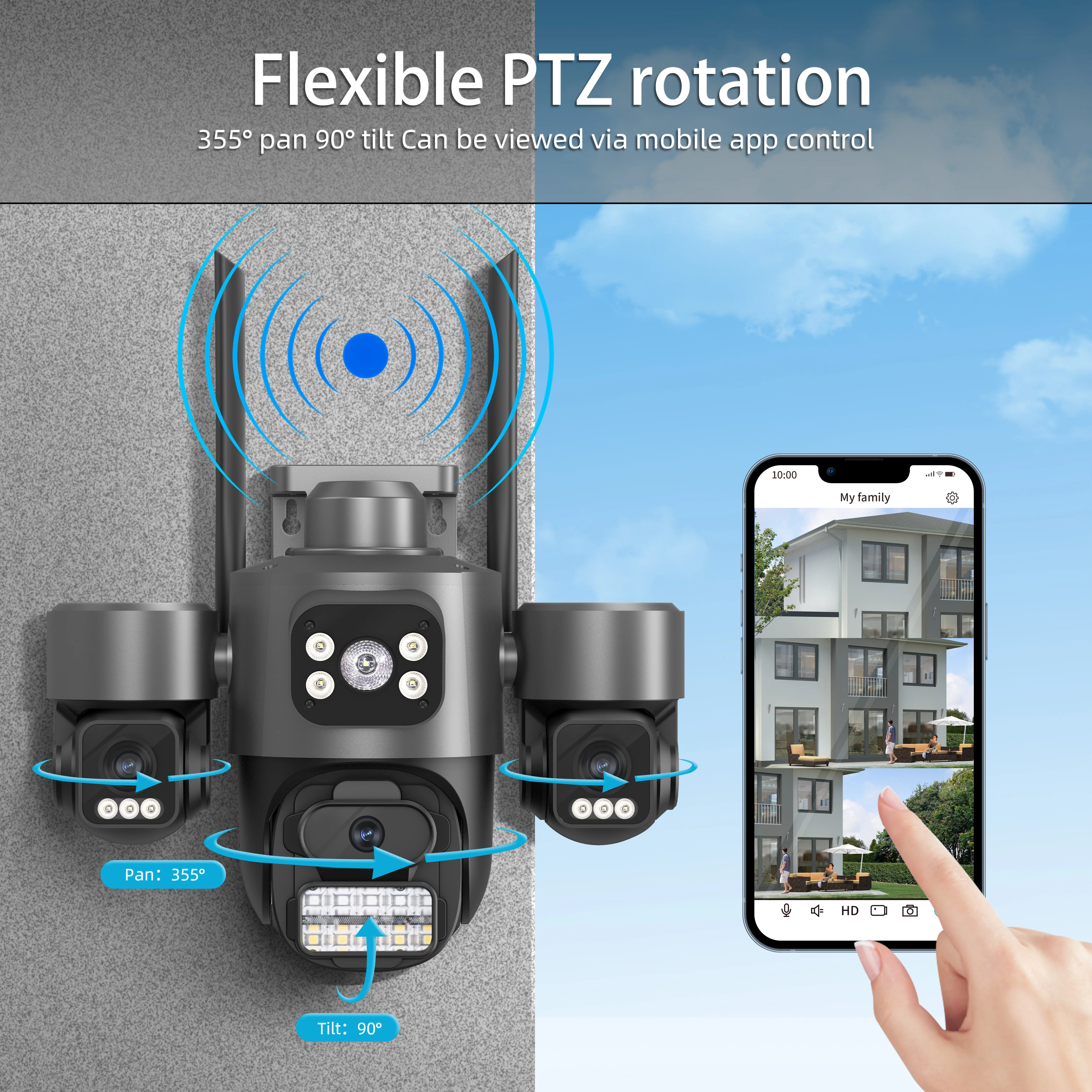 ICsee 6MP Three Screen WiFi Camera Onvif Security Cameras Outdoor Three Lens Auto Tracking Waterproof Mini Surveillance IP Cam