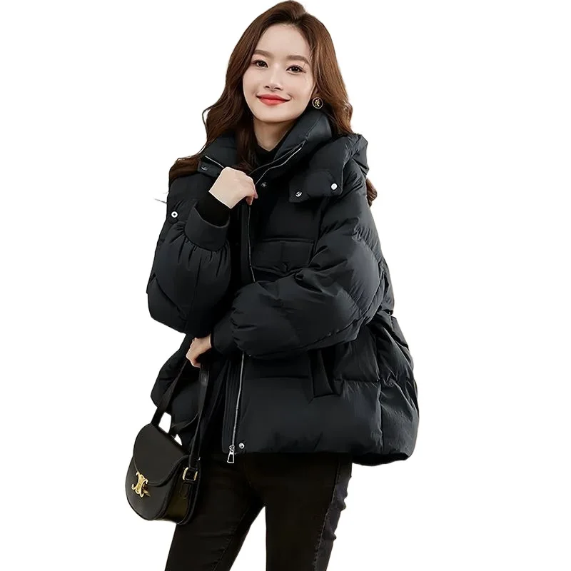 Veste chaude à capuche en coton pour femme, couleur unie, épaisse, de haute qualité, à la mode, Slim, Style pain court, hiver 2025