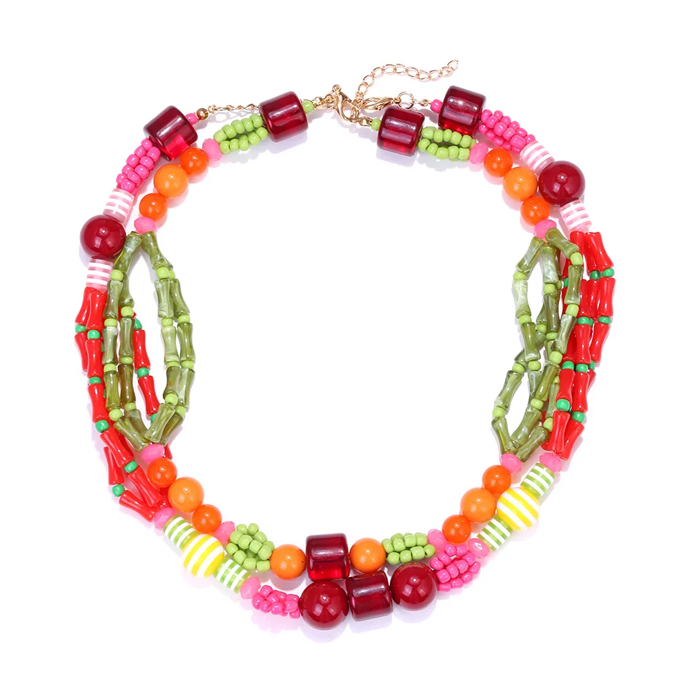 Bohemian multi-layer colored beaded stacked necklace turned over, su pumine multi-layer suit necklace jewelry women