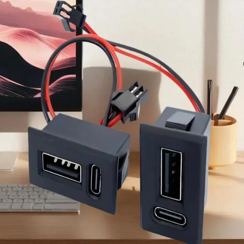 USB Female Base Socket Lamp Charging Type-C Double-Layer Socket Power Phone Socket With Cable Connector