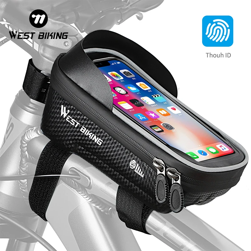 

WEST BIKING Waterproof Bicycle Front Bag 360 ° Rotation Mobile Phone Handlebar Mount Bag 6.0 inch Phone MTB Road Cycling Bag