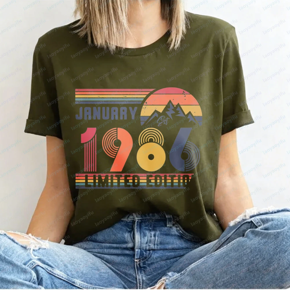 Limited Edition 1986 T Shirt Vintage Sunset Mountain Graphic Tee 40th Birthday Gift Unisex Retro Cotton Tops Women Clothes