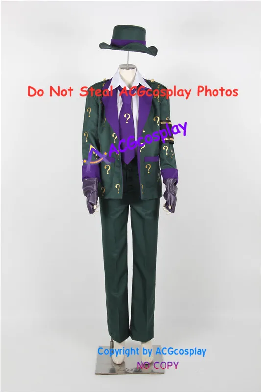 Arkham City Riddler Cosplay Costume include hat and gloves dark green version acgcosplay costume