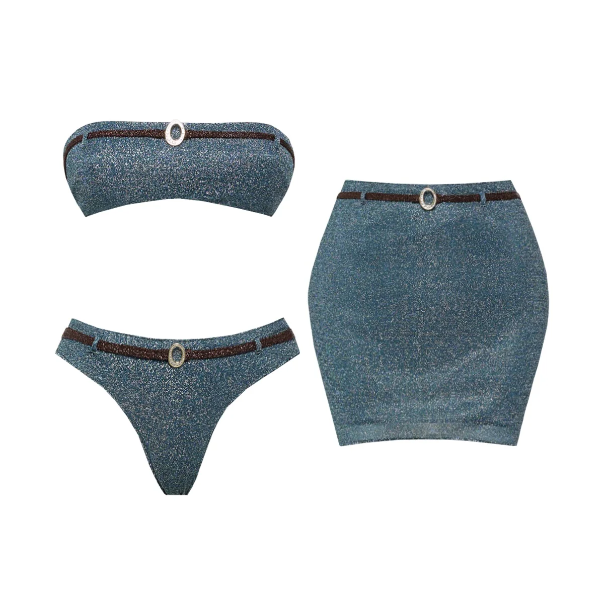 

Shiny 3Pcs Bandeau Biquini Women Sexy Bikini Women Swimsuit Patchwork Swimwear Female Swim Suit Mini Skirt Bathingsuit Beachwear