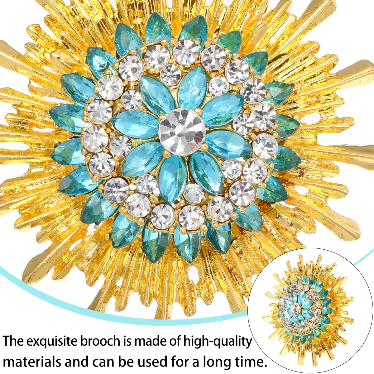 

1Pcs Water Drill Brooch Flower Shape Elegant Alloy Pin for Wedding Party Daily Wear Rhinestone Decorative Breastpin