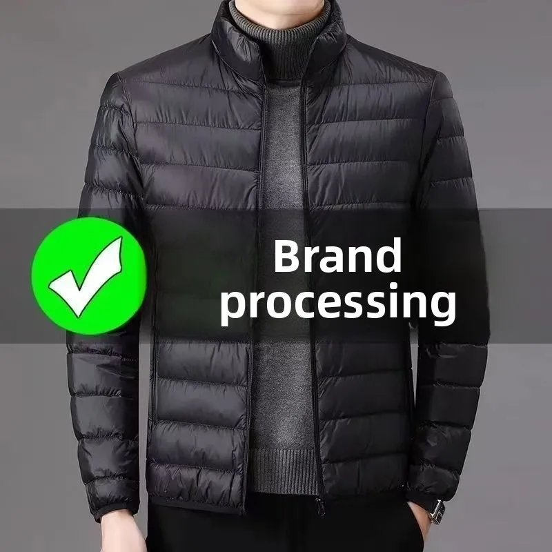 

Мужская легкая пуховая хлопковая куртка на осень-зиму, повседневная теплая куртка с воротником-стойкой, молодежный топ среднего размера, белое легкое пальто с плаванием