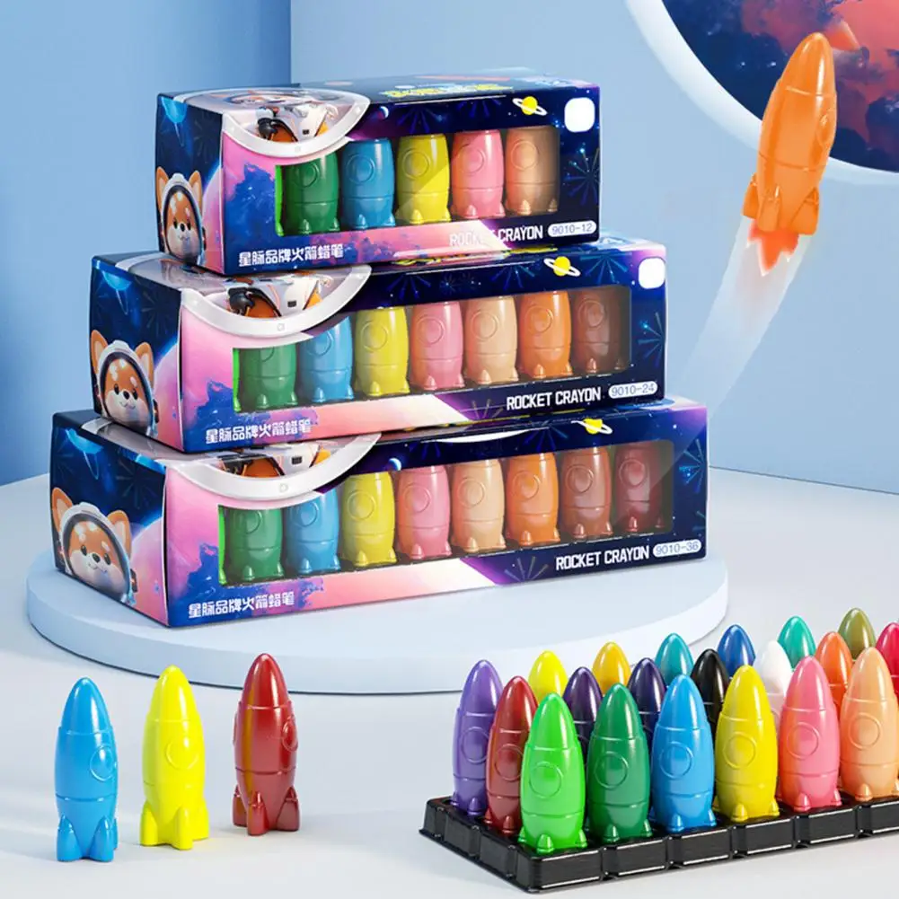 Rocket-shaped Crayon Set Bright Color Crayons Rocket Crayon Set Washable Crayons for Kids  for School