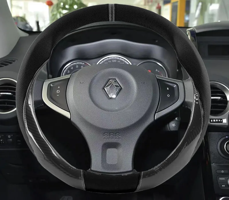 

For Renault Clio Koleos Megane Espace QM6 Kadjar Captur Scenic Duster Tw 38CM Leather Car Steering Wheel Cover Car Accessories
