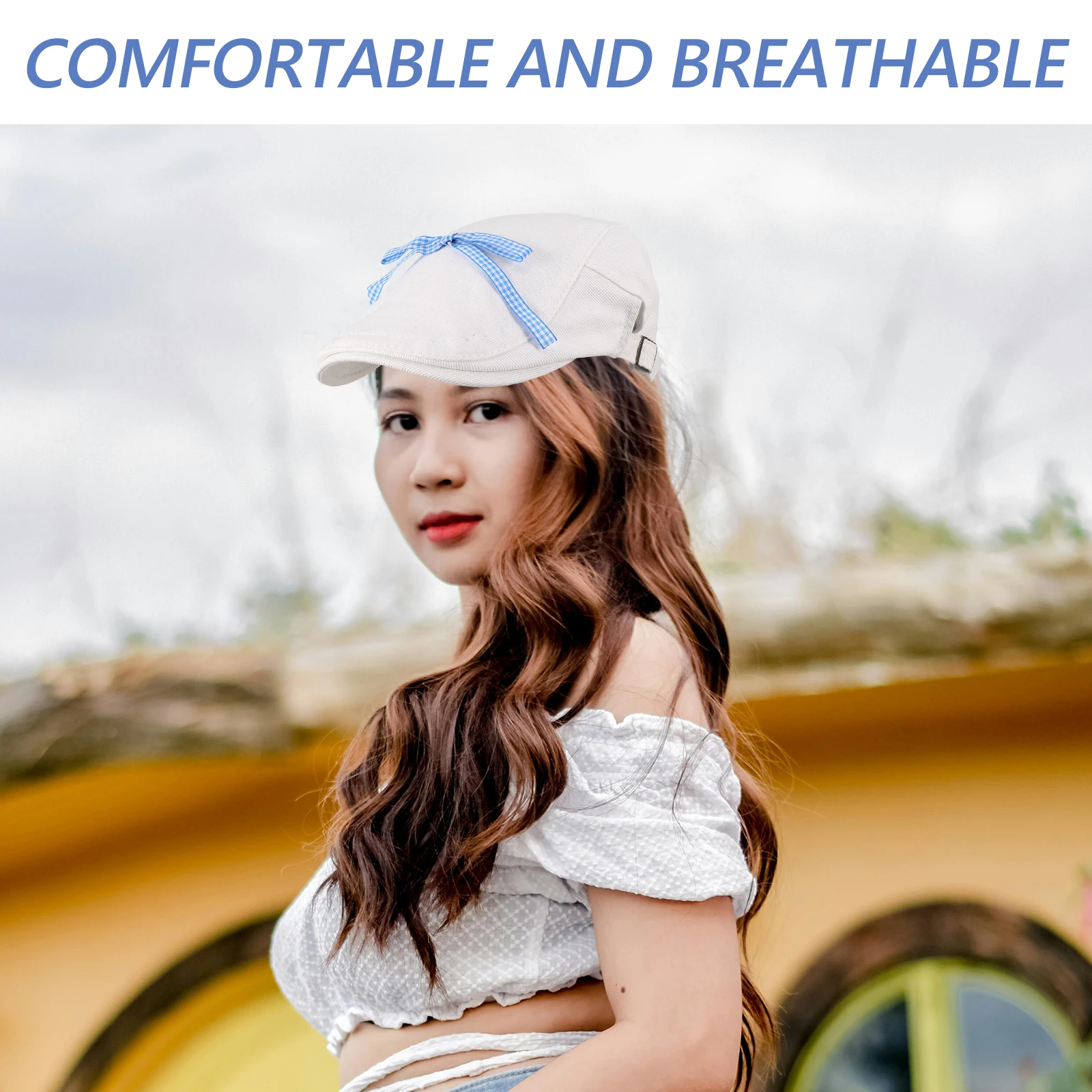 

Plaid Bowknot White Newsboy Hat Beret Women Trendy Casual Vintage French Cap Elegant Stylish