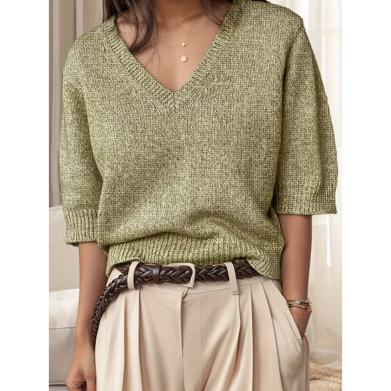 Elegant Directional Women'S Pullover Gray Short-Sleeved-Shirt
