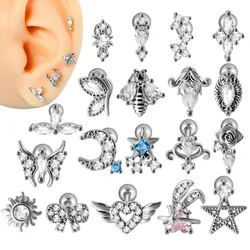 1pcs Surgical Steel Crystal Ear Tragus Cartilage Helix Piercing Woman Moon Marquise Star Zircon Lobe Earrings For Girl Gift