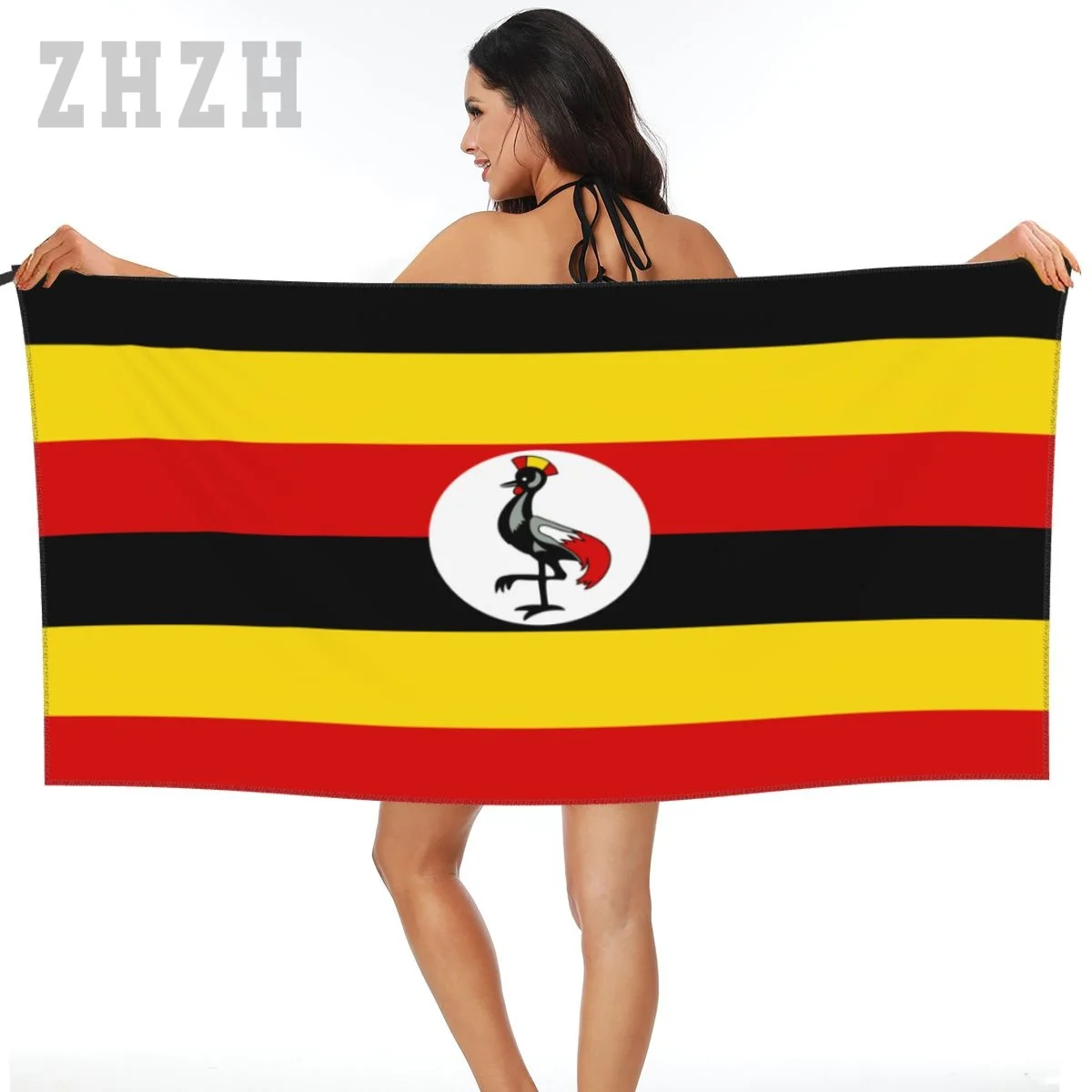 More Design Uganda Flag Emblem Bath Towel Quick dry Microfiber Absorbing Soft Water Breathable Beach Swimming Bathroom