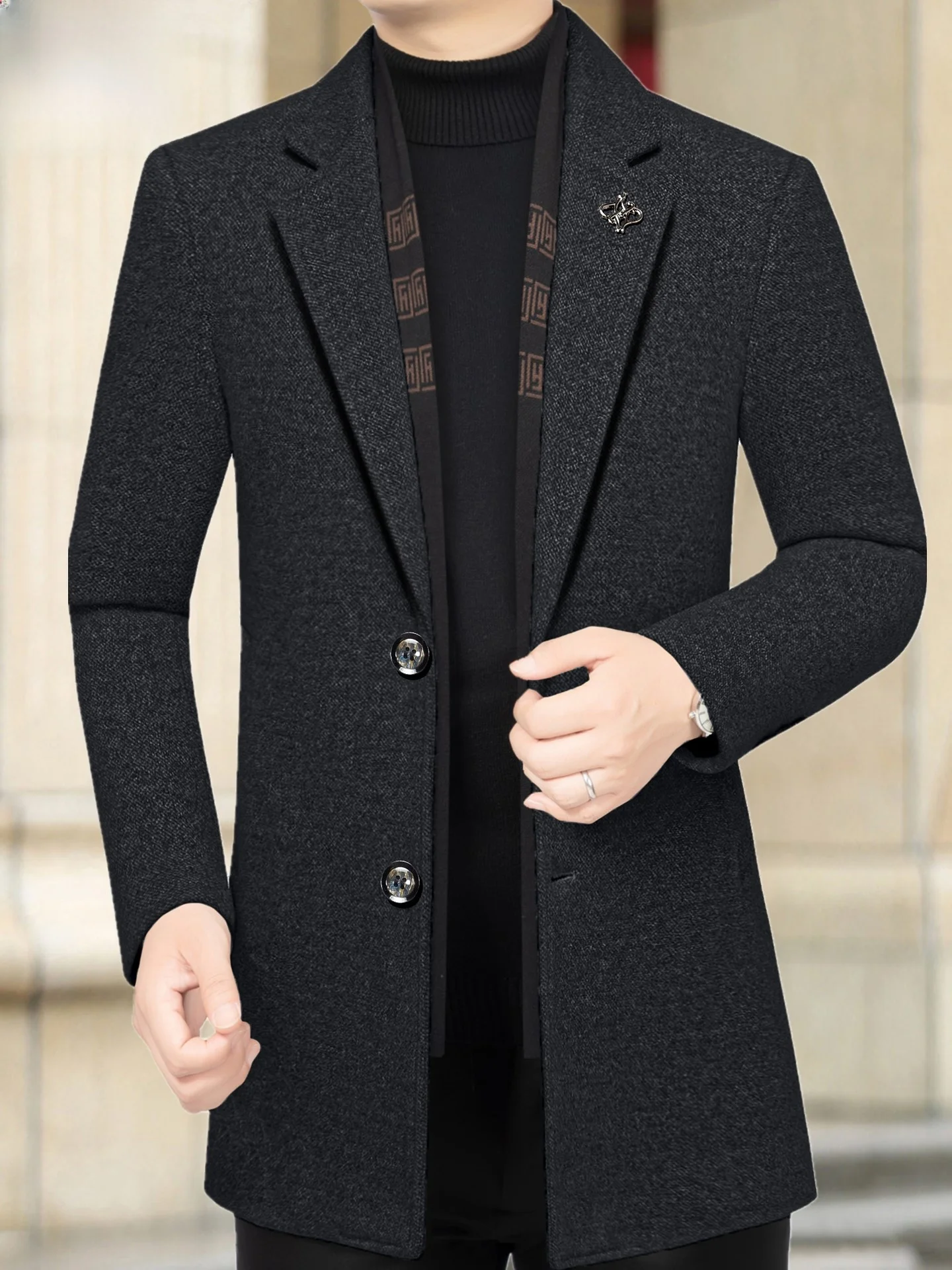 

Pierre Cardin Men's Casual Mid-Length Thiened Fce-Lined Autumn Winter Suit Jaet Stand Fit Faion Urban Sle Long ...