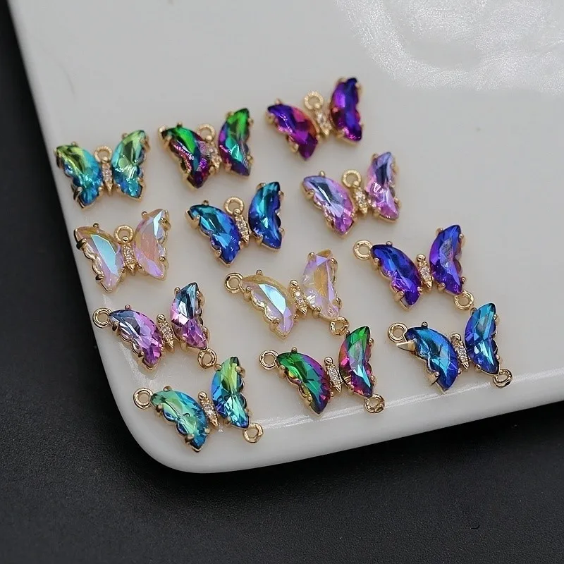 

6PCS Gold plated Insect Charm Crystal and Glass AB Rainbow Color Butterfly Pendants Diy Necklace Earrings Jewelry Accessories