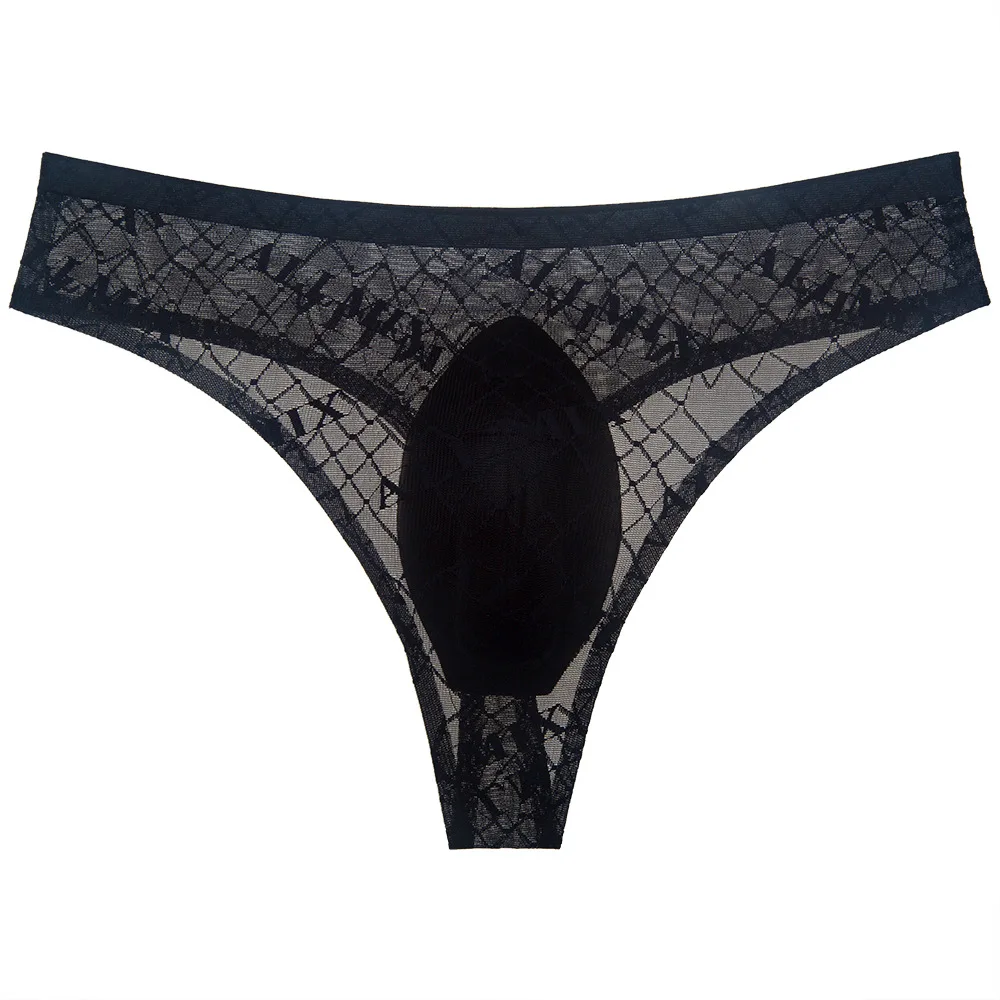 

Men Mesh Letter Print Briefs See-through Underwear Ultrathin High Cut Underpants Seamless Mens Thongs and G String Sleep Bottoms