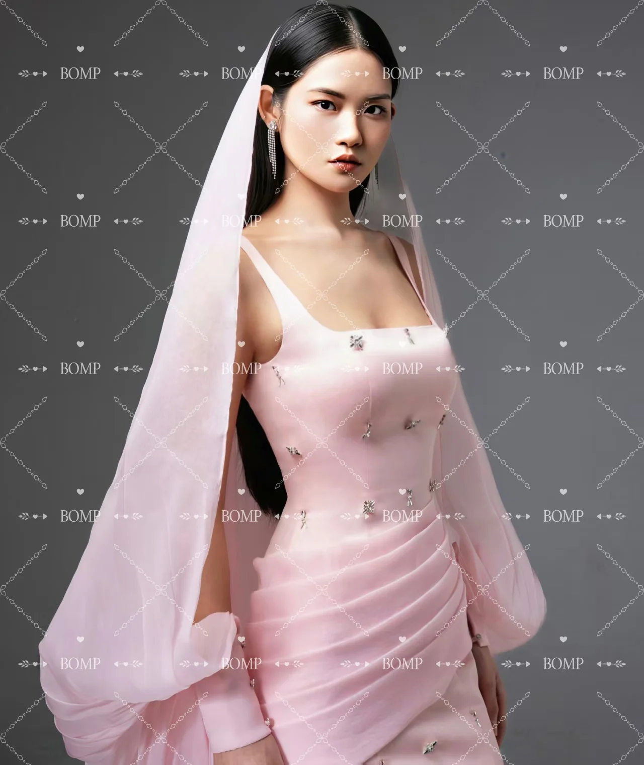 BOMP فستان سهرة فاخر من الخرز بياقة مربعة وأشرطة سباغيتي مطوي وردي من الساتان فساتين حفلات امرأة أمريكية مخصصة #2