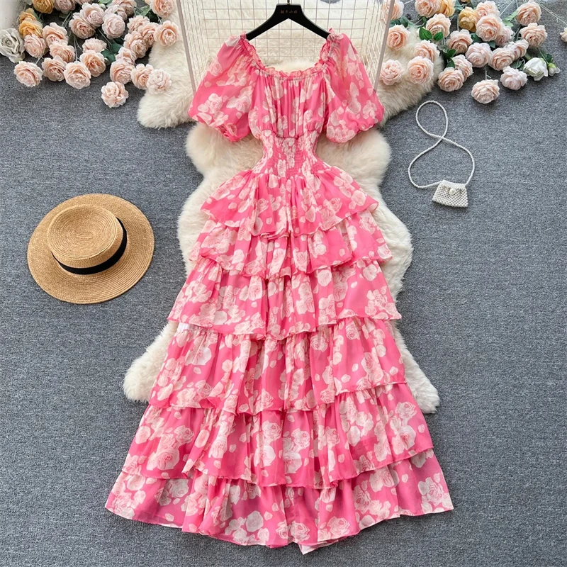 Ladies Party Vestidos 2026 Spring Autumn Retro Bubble Sleeves Lady Birthday Cake Dress High-end Korean Version Women's Dress