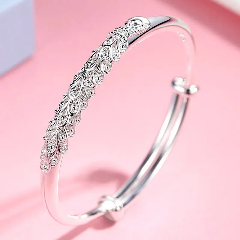 

925 Sterling Silver Fine Charms Peacock Bangle Bracelets For Women Wedding High Quality Fashion Jewelry Christmas Gifts