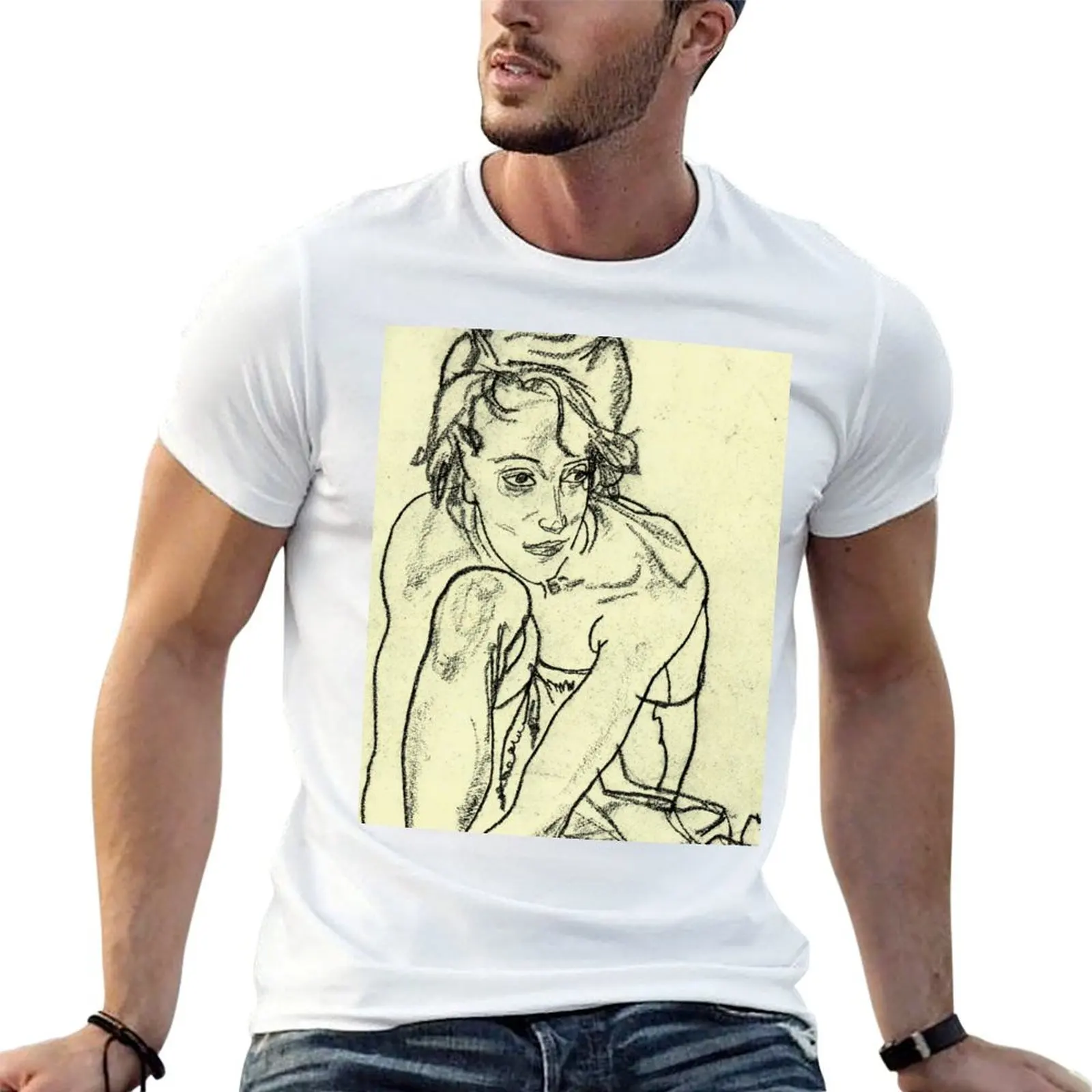 

t shirt T-Shirt man percent t man for Woman SCHIELE EGON Squatting cotton funny 100 shirts -
