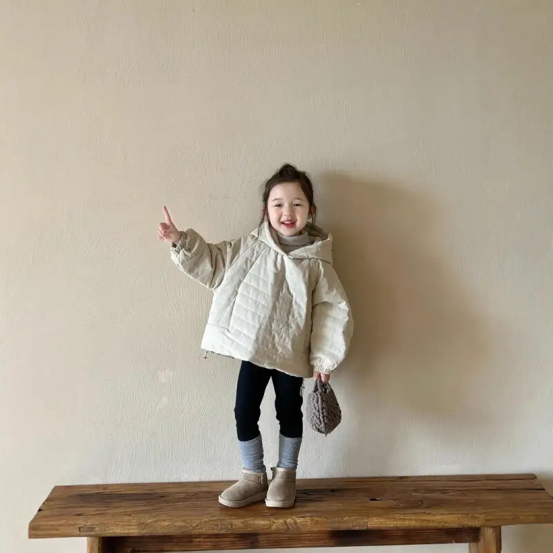 

2025 Girls' Autumn Winter Padded Jacket Pure Color Warm Coat Hooded Tops New Fashion Comfortable Kids Clothing 7 To12 Years Old