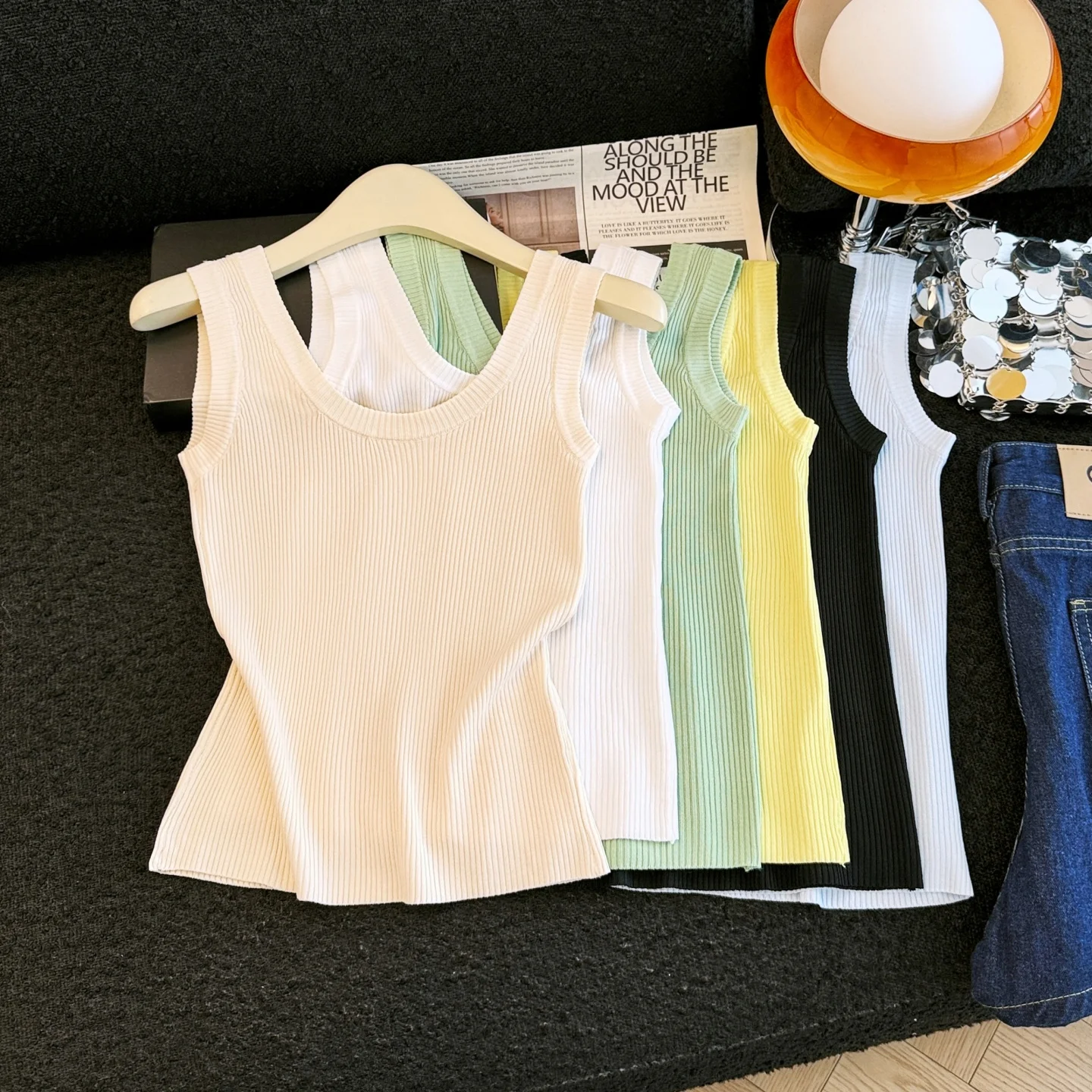 

Slim Fit Knitted Strapless U-Neck Vest Women's Summer New Style Fashionable Body Shaping Sleeveless Top Ice Silk Polyester