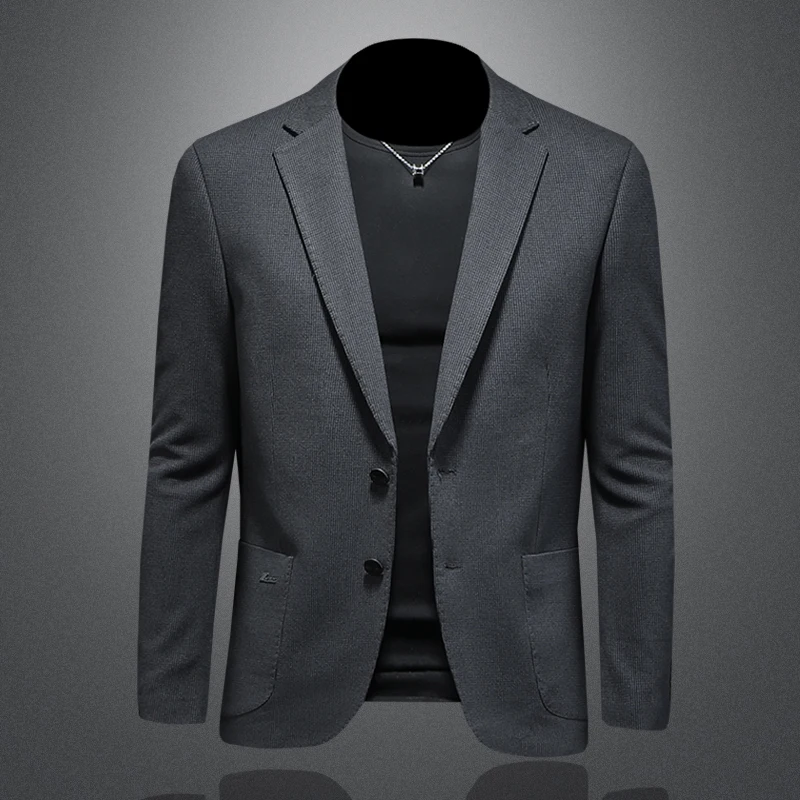 

Faionable Casual Men's Slim Fit Suit Jaet Korean Sle Big Size Polyester Blend Long Sve round Hem Two Button Coat