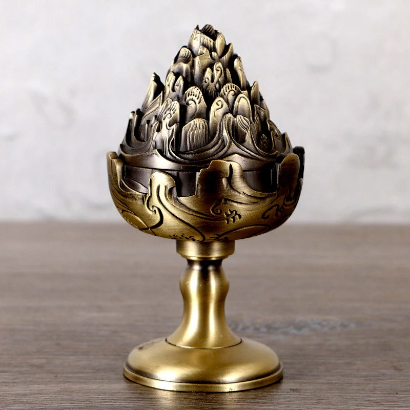 Multifunctional Incense Burner Alloy Buddhist Tibetan Aromatherapy High Stove Meditation Smoke Furnace Altars Desktop Decorative