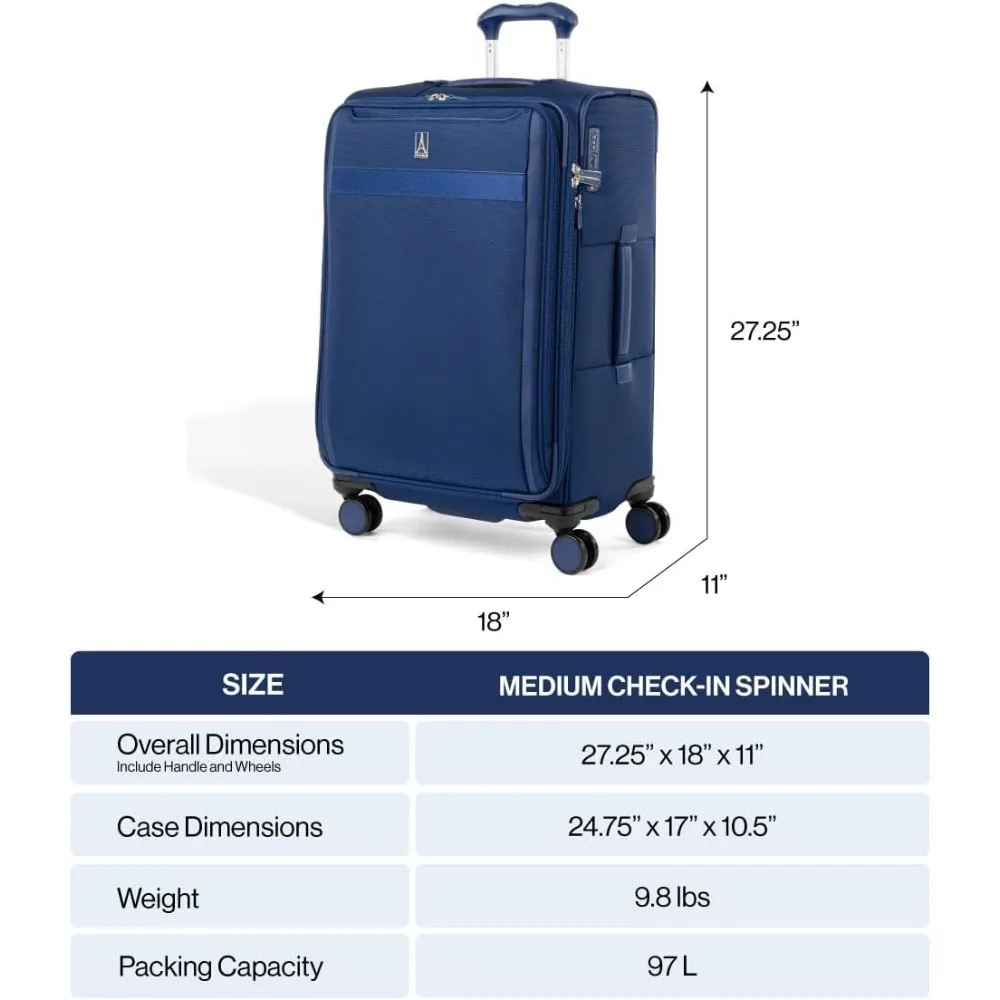 Mala giratória expansível leve 8 TSA Lock Bagagem de viagem de tamanho médio para homens e mulheres