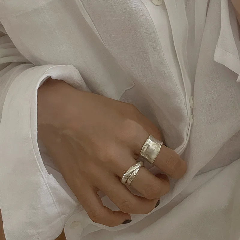 PANJBJ 925 Sterling Silver Wide Ring for Women Girl Minimalism Irregular Punk Trend Fashion Jewelry Birthday Gift Dropshipping