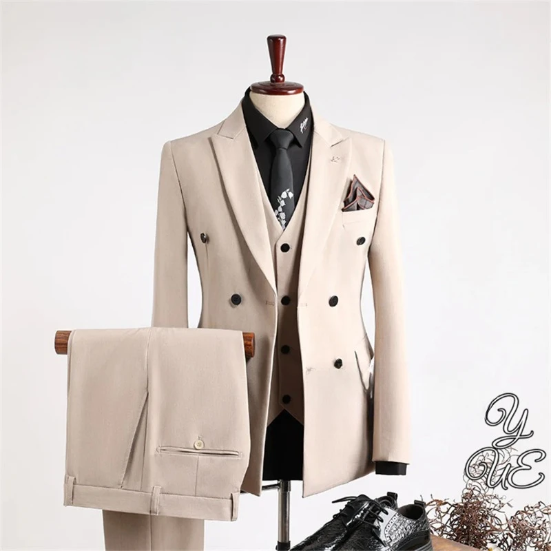 

Men's Slim Fit Business Casual Suit Double Breasted Jacket Long Pants Vest/men's Wedding Groom Suit Three Piece Set