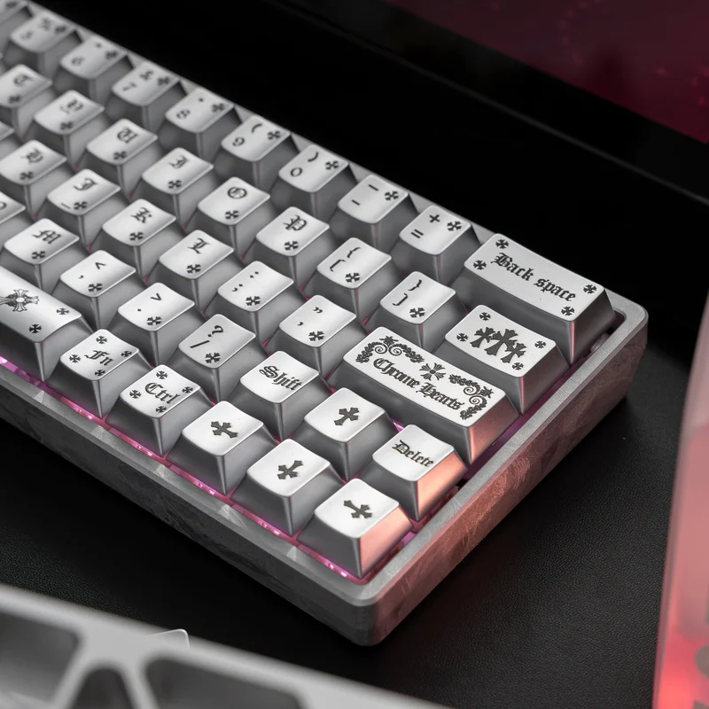 New Metal Paint PBT Keycaps,126 Keys UV Silver Cherry Profile Custom Keycaps For MX Switches Mechanical Keyboards 60% 75% 100%