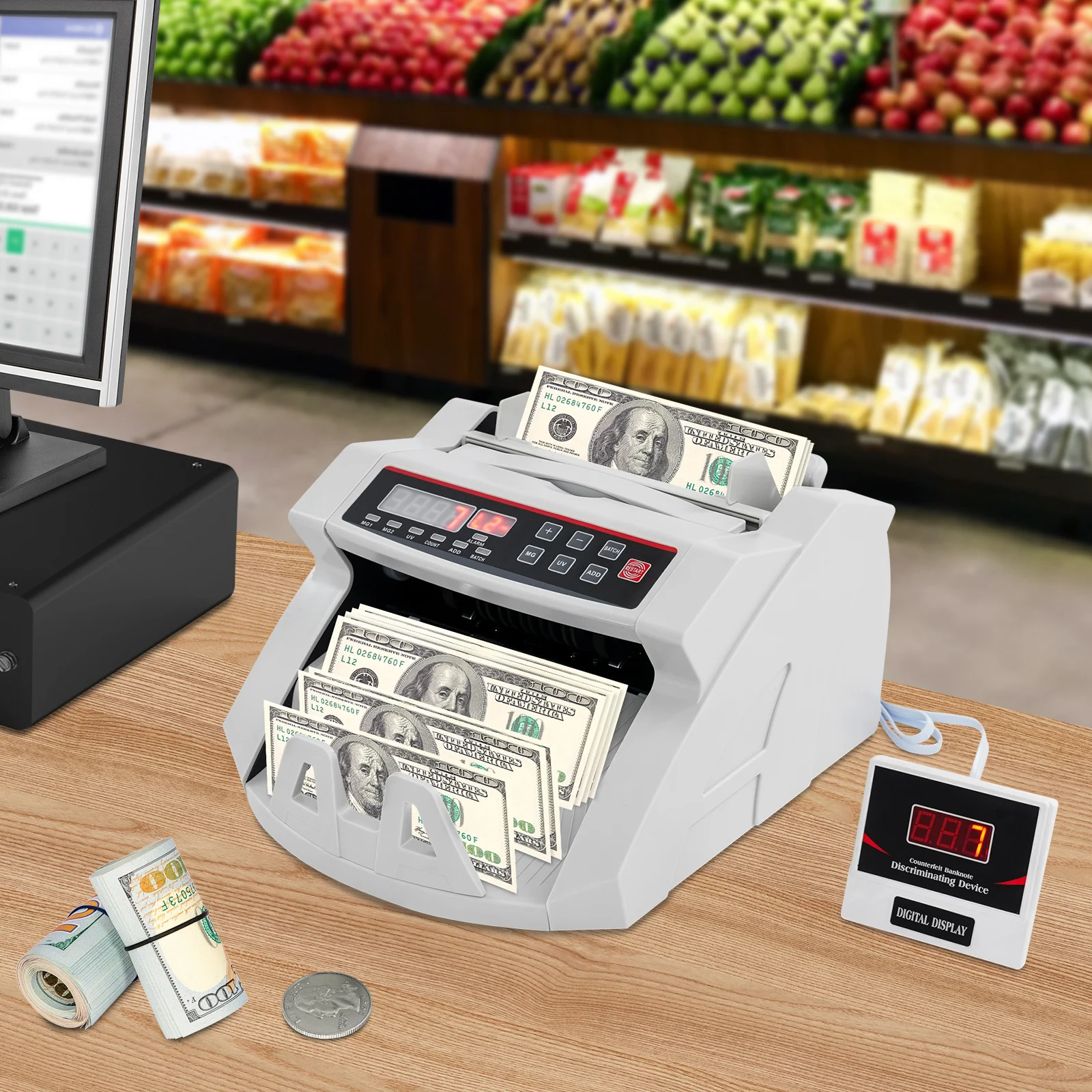 آلة عد العملات متعددة الجنسيات، آلة عد الأموال المحمولة، شاشة LED عالية السرعة 900 قطعة/الدقيقة #3