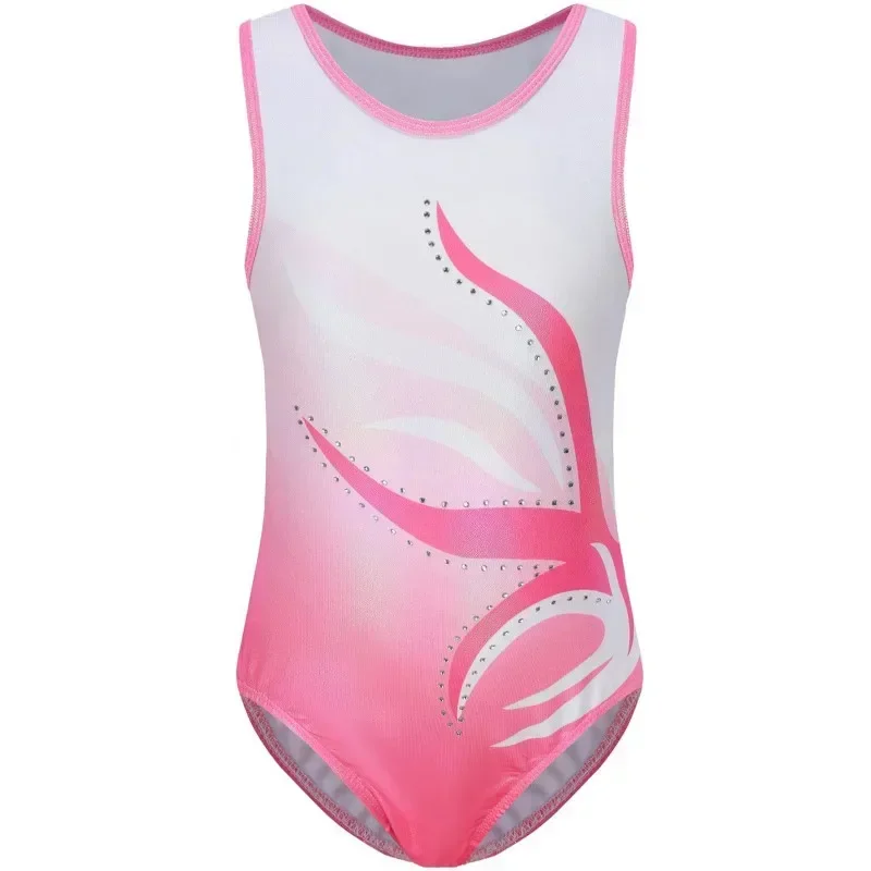 Pink Sweet Comfy Dance Sports Performance Costume 5-10Y Kids Gymnastics Leotard Sparkly Tumbling Sleeveless Dance Clothing