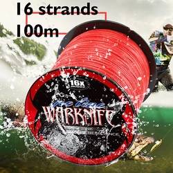 Warknife 16strands100M PE Braided Fishing Line Super Strong Japanese Multifilament Sea Fishing Line Hollowcore 20-500LB PE Line