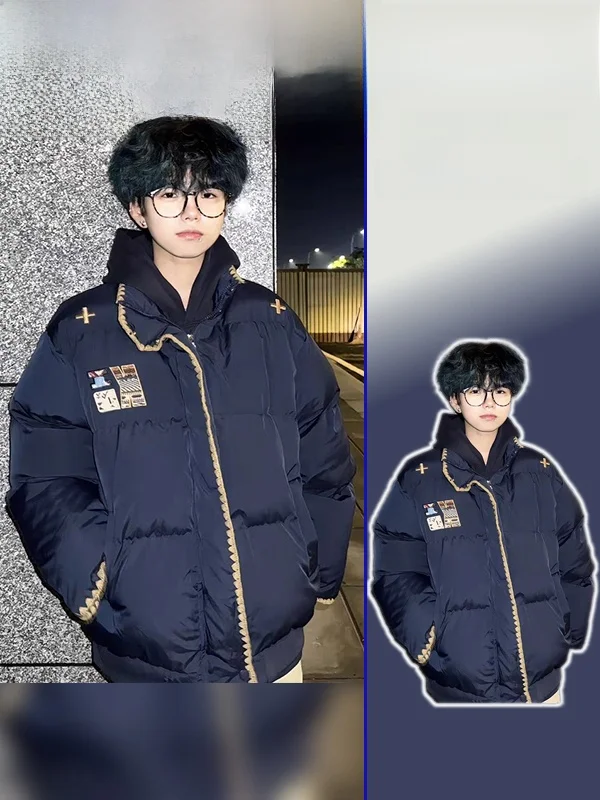 

plus Size Women's Retro High Street Sle Embroidered Letter Cotton Jaet Warm Bread Sle Coat for Winter Versatile Commute