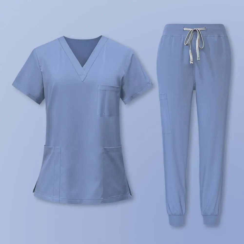 Women Hospital Uniform Women's Hospital Uniform Set with V-neck Tops Elastic Waist Pants for Beauty Parlor Dental for Nursing